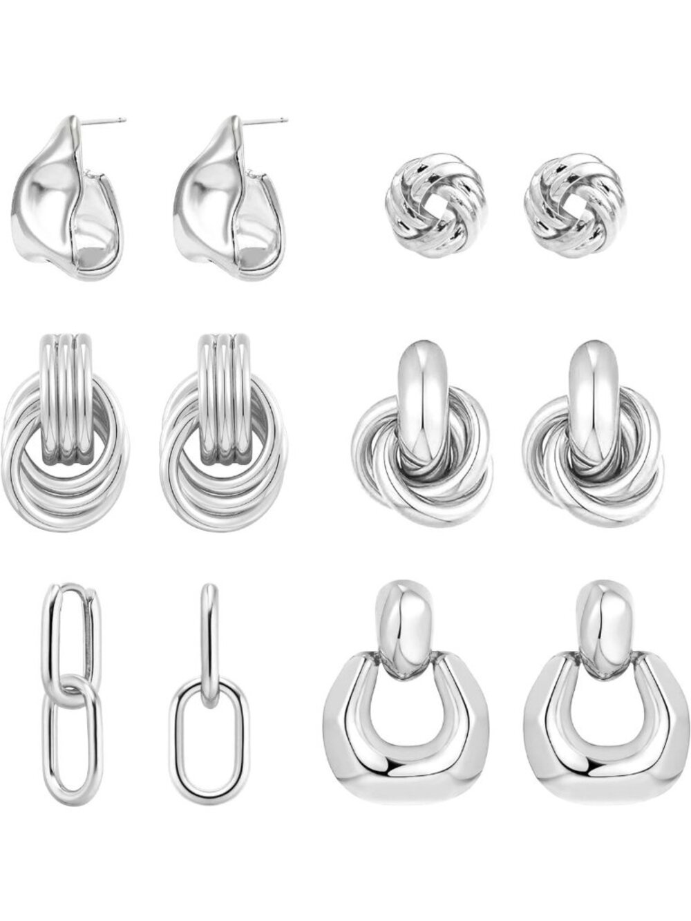 Trendy 6 Pairs Gold Dangle Earrings for Women, Geometric Knot Drop Huggie
